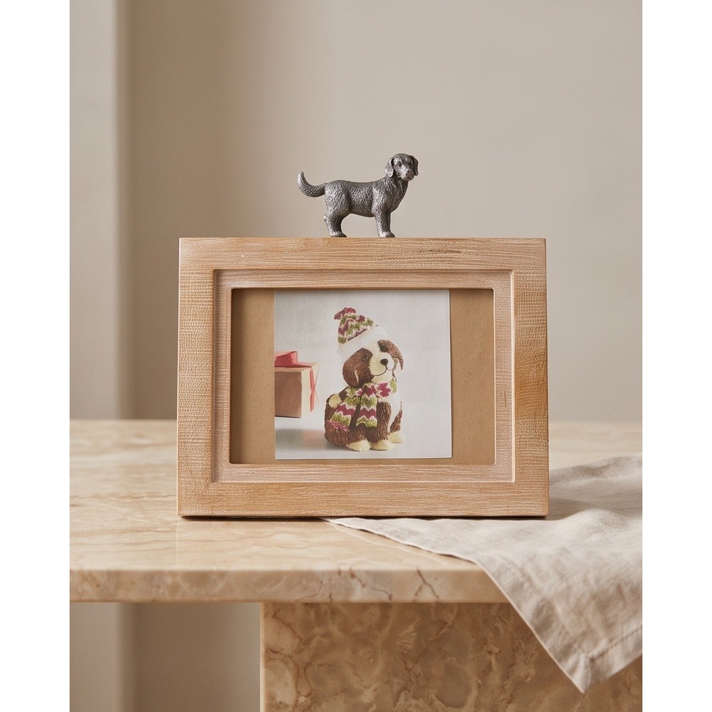 Pottery Barn Golden Retriever Wood Picture Frame 4x6 Tan Pewter Dog NEW